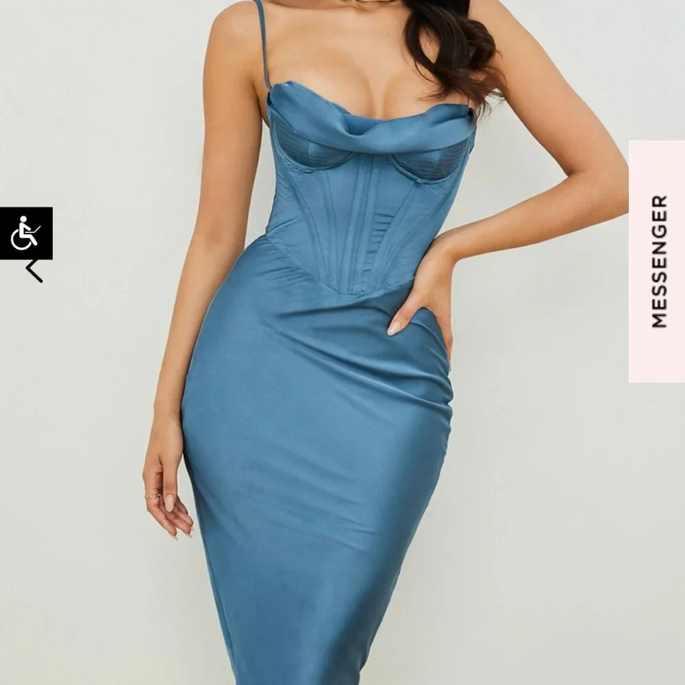 House of CB Myrna Satin Corset Dress, Aegean Blue, Small - Picture 2 of 4